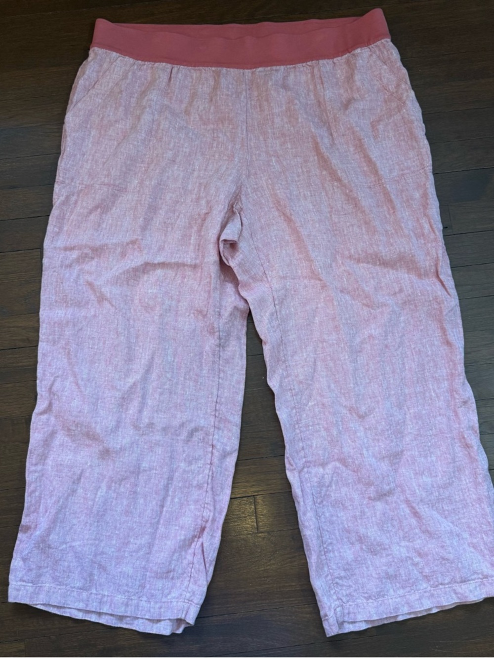Lands' End Women Pants 24W Pink Linen Wide Leg Pull On Coastal Beachy